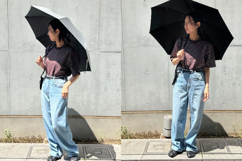 汗じみ軽減Tシャツ　おしゃれボーダー　LEEマルシェ　12closet　モンベル日傘