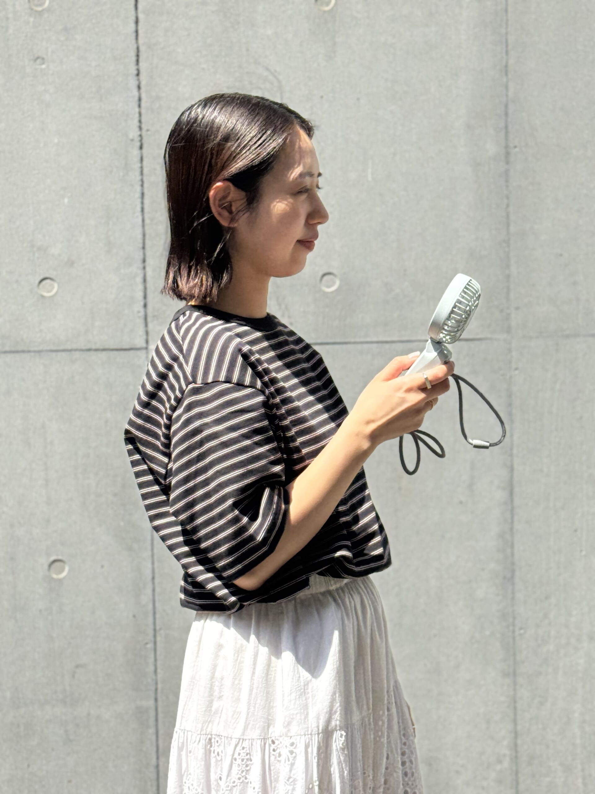 汗じみ軽減Tシャツ　おしゃれボーダー　LEEマルシェ　12closet　ハンディファン　リズム