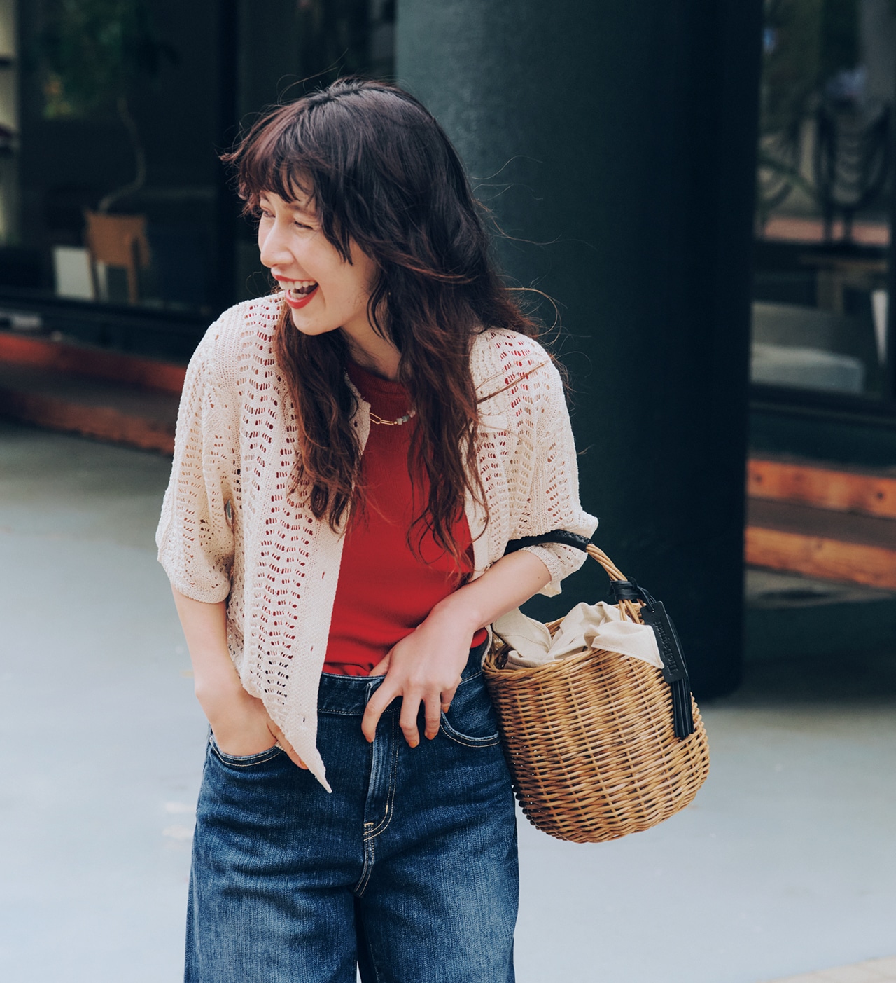 kazumiさんの20th Anniv. LEE限定 The Bagmati（バグマティ）【LEEマルシェ20th別注】LEE100人隊コラボ・2色内袋付きかごバッグのコーデ2