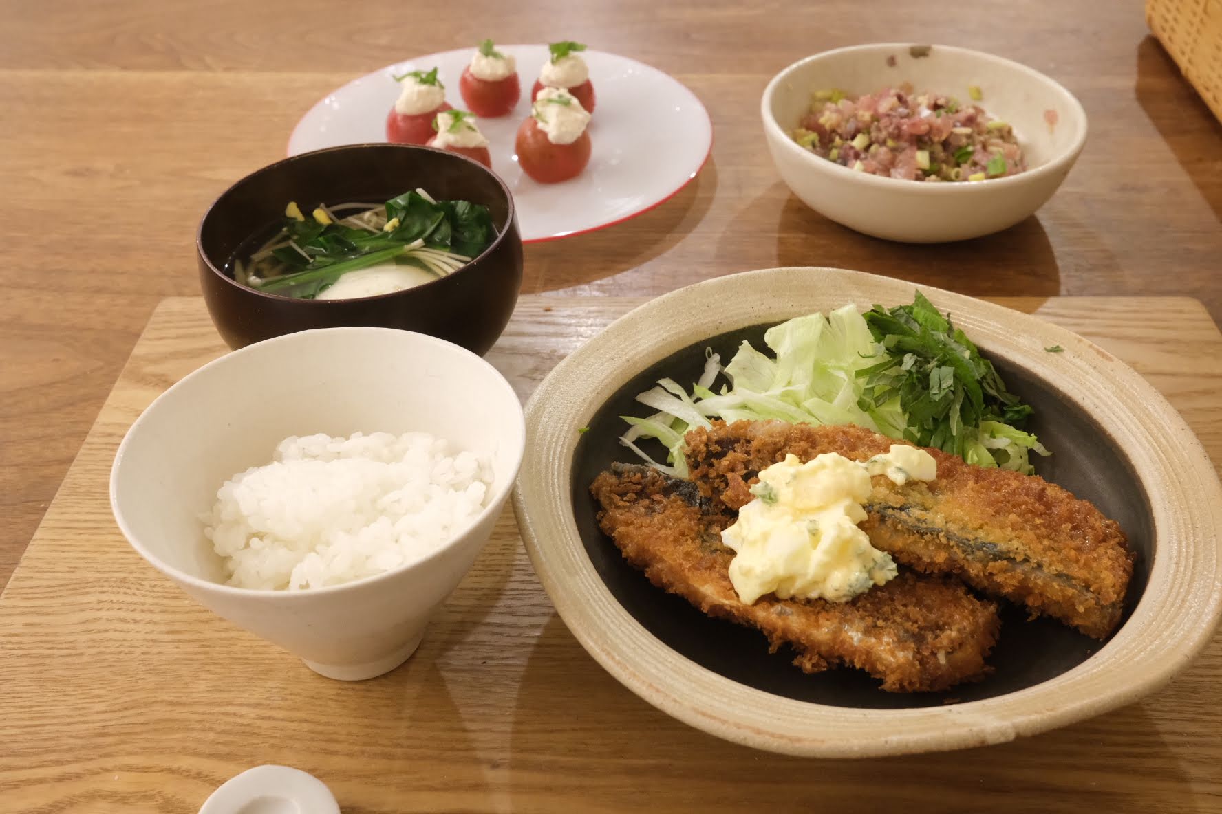 鯵のなめろう、アジフライ