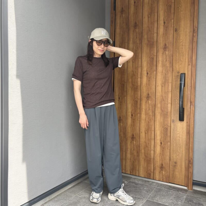 GU「ソフトシアークルーネックT Q」のコーデ