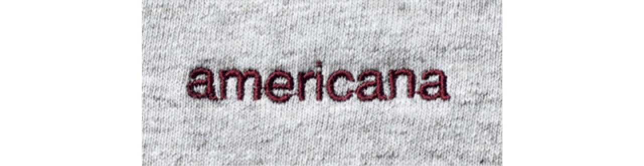 ネックラインの後ろにロゴと同色の糸を使った「americana」の刺しゅう入り。ここにも五明さんのセンスが光ります。