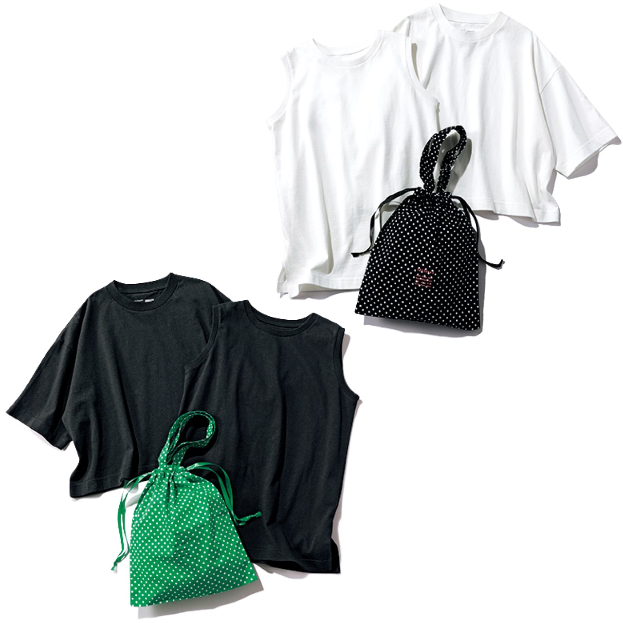 12closet（トゥエルブクローゼット）【洗える】大人に似合う・巾着付き USAコットンワイドTシャツ＆ノースリーブTシャツ