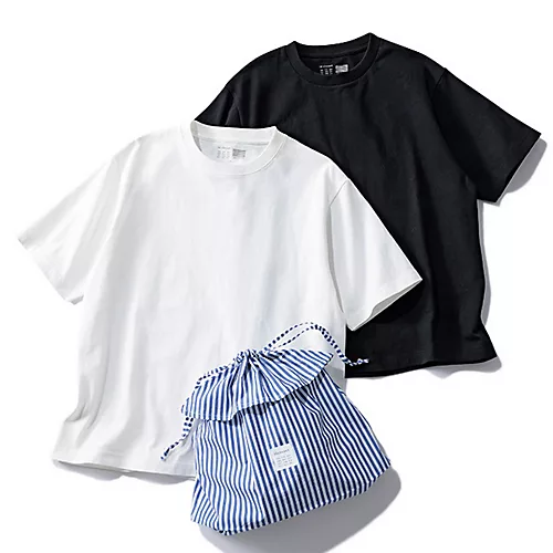 12closet【洗える】大人に似合う・巾着つき USAコットンTシャツ(2枚入り)