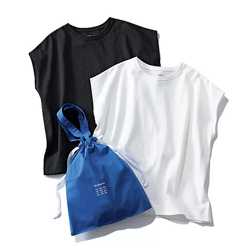 12closet【洗える】大人に似合う・巾着つき USAコットンフレンチスリーブTシャツ(2枚入り)