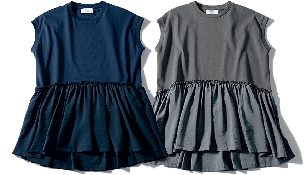 12closet（トゥエルブクローゼット）【洗える】異素材切り替えフレンチTシャツ