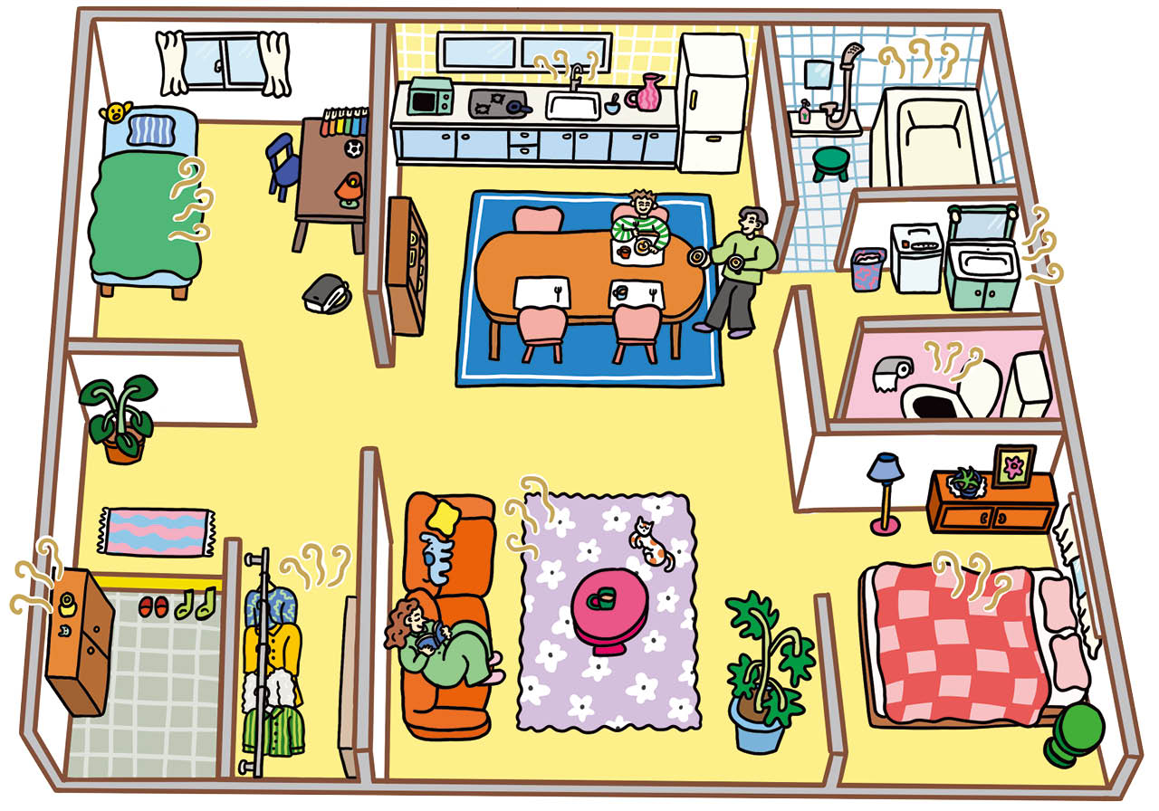 家のニオイ発生源と、そのモト
イラスト