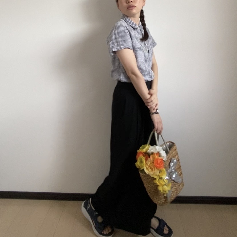 チェック　かご　夏