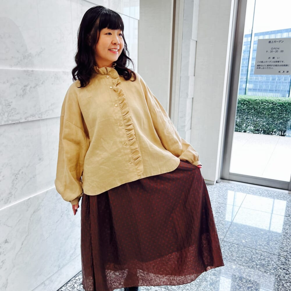 【石上美津江さんコラボ】【洗える】リネンフリルブラウス