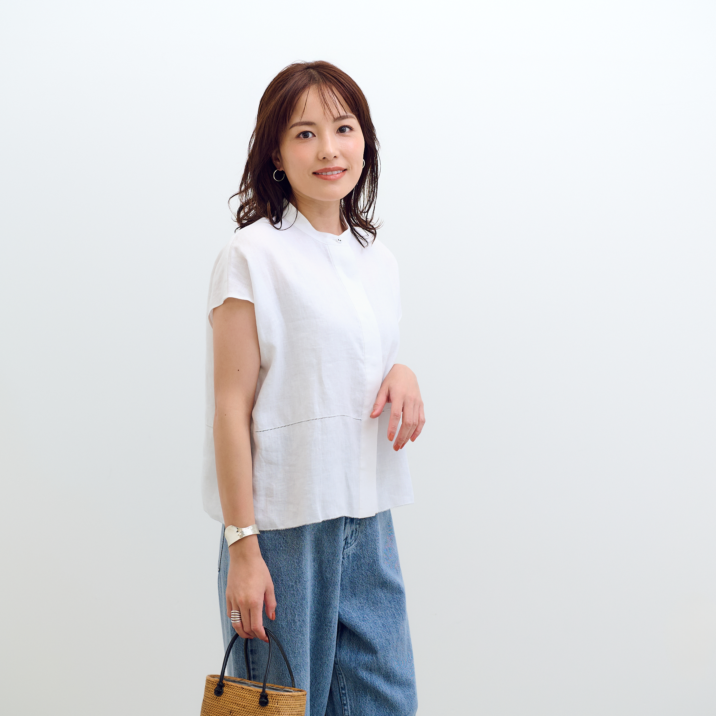 12closet【洗える】ヨーロピアンリネンバンドカラーブラウス