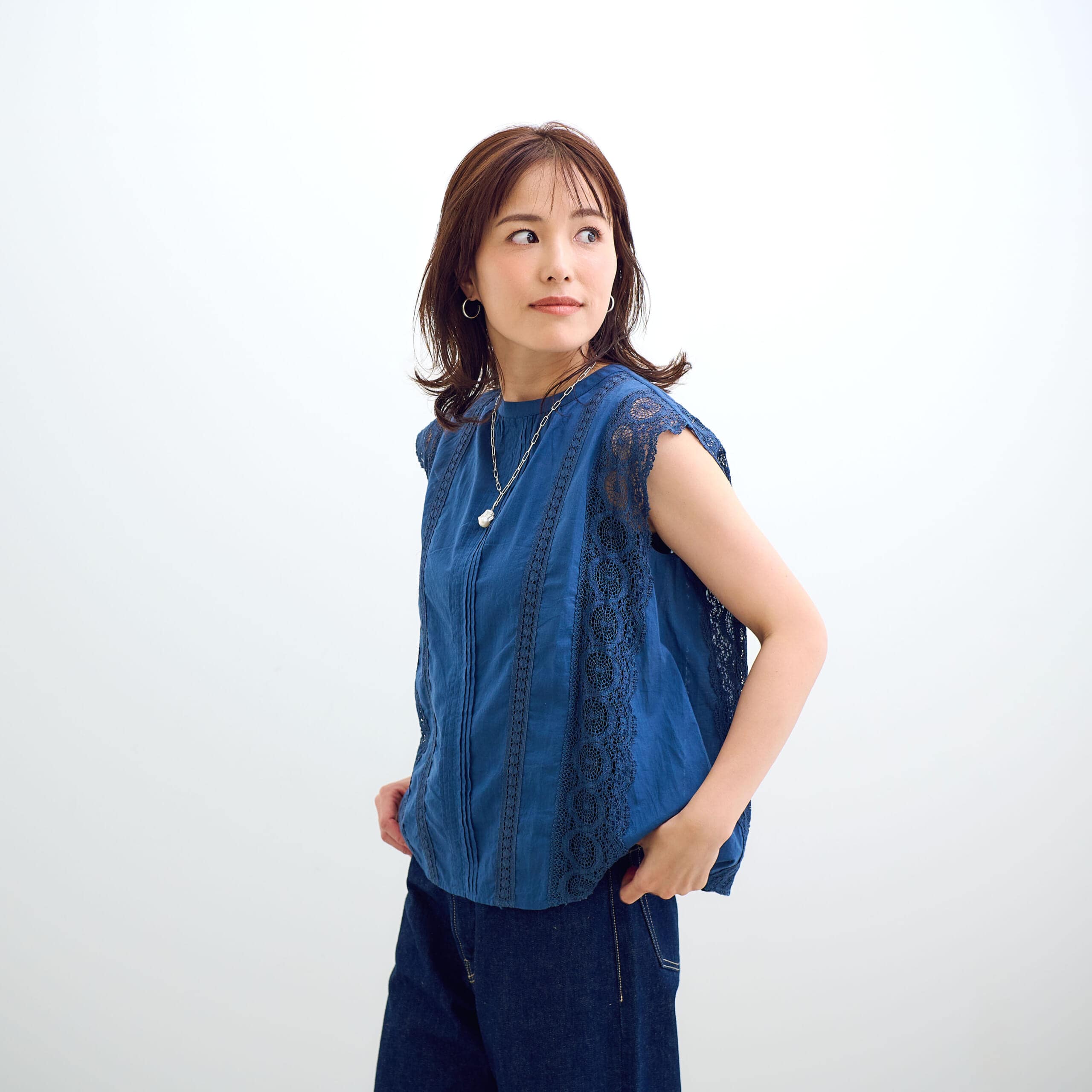 12closet【洗える】レースフレンチスリーブブラウス