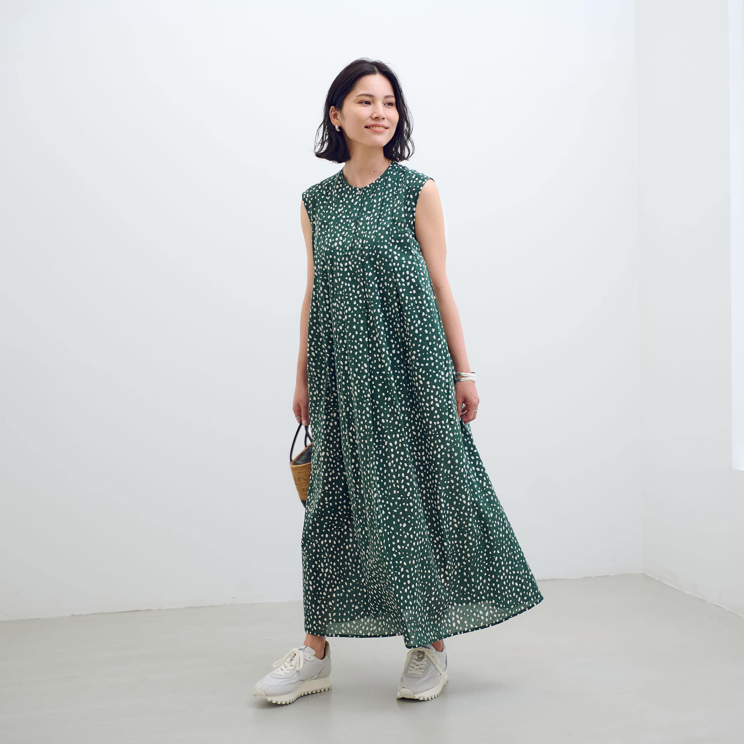 12closet【洗える】インドコットンドットワンピース