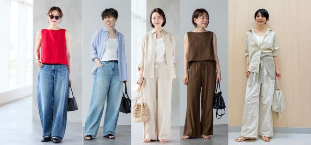 ユニクロのリネンアイテムを使った涼感コーデ集合
