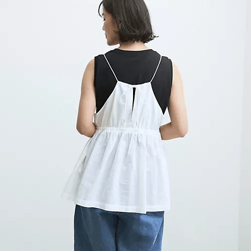 【12closet (トゥエルブクローゼット)】【洗える】インドコットンレース切り替えキャミソール