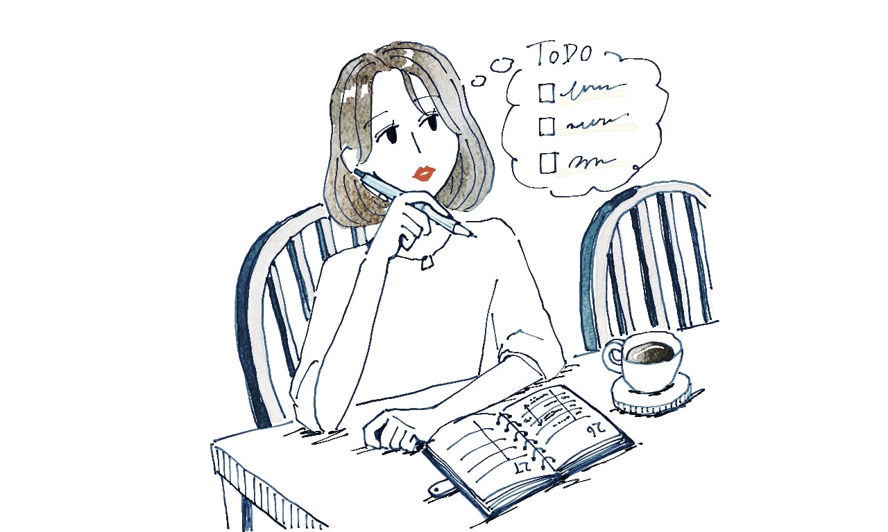 手帳を見ながら今日のやることリストを確認している様子のイラスト