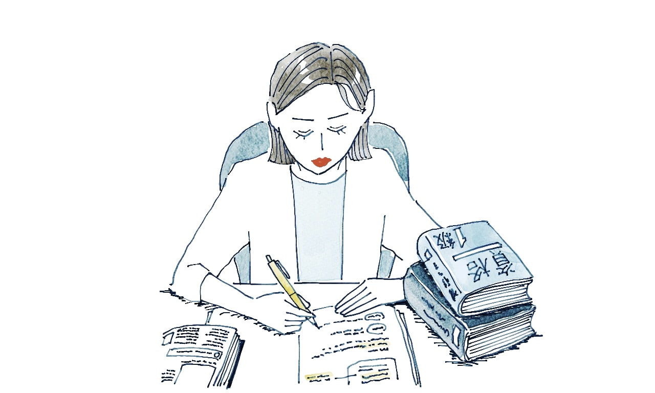資格試験の勉強をしている様子のイラスト
