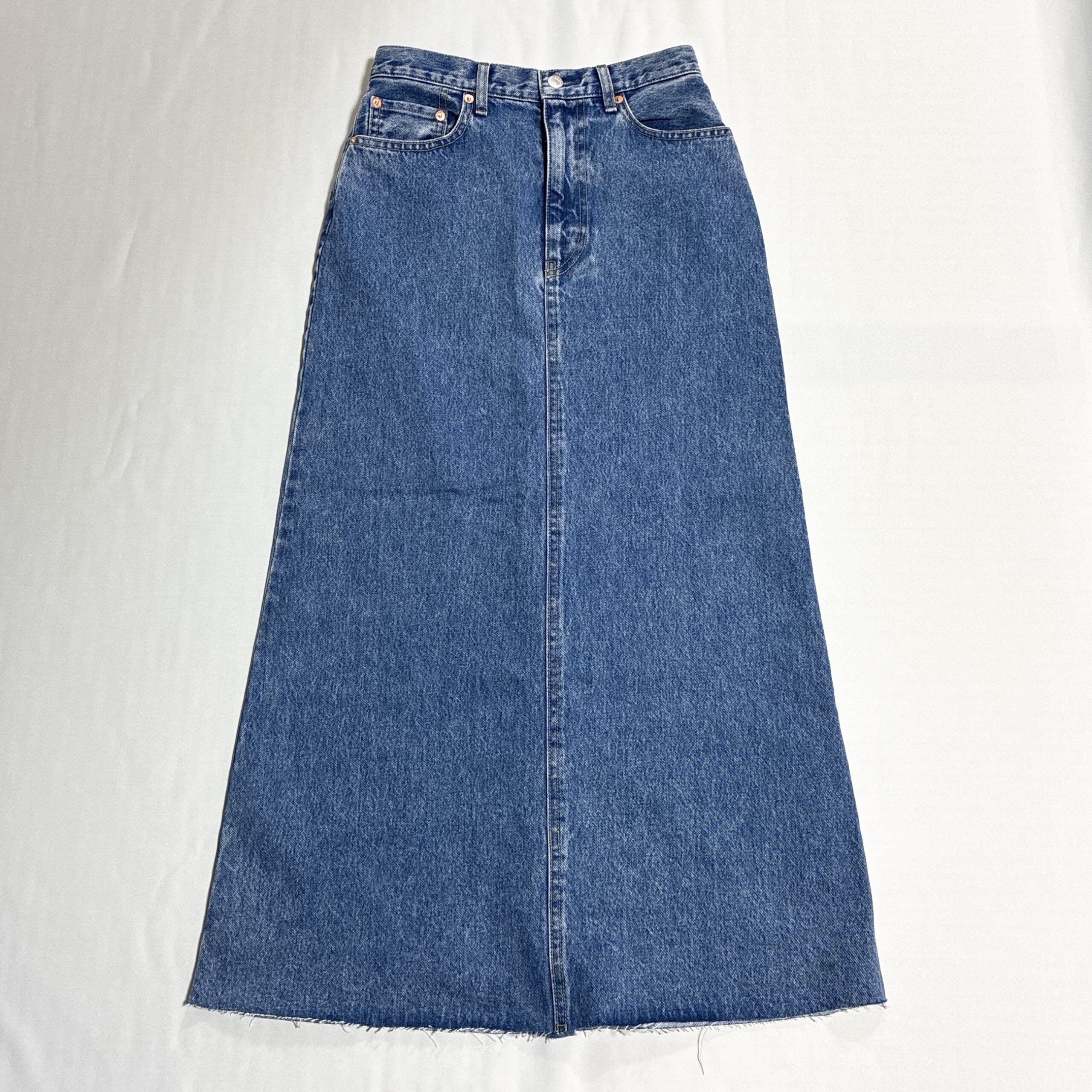 OUTDOOOR PRODUCTS Usual Things UCTS Usual Things アンジェリカフリルレースノースリーブブラウス　ULTデニムスリットリーンスカート　ドローストリングバッグ