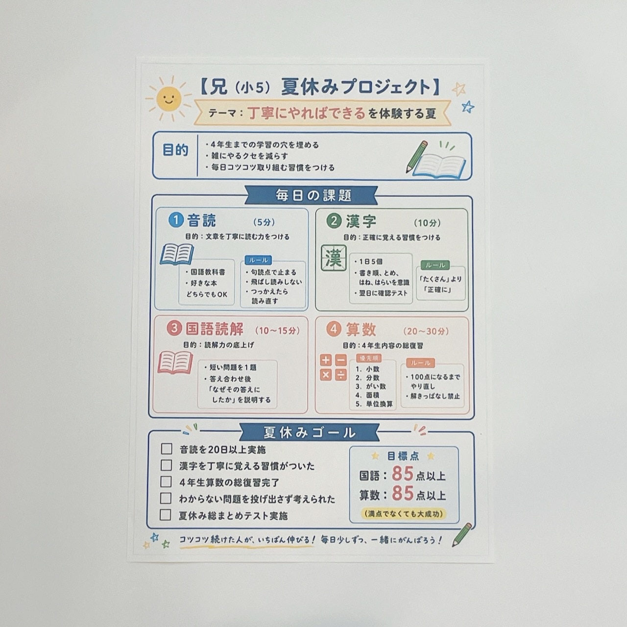 夏休み学習計画