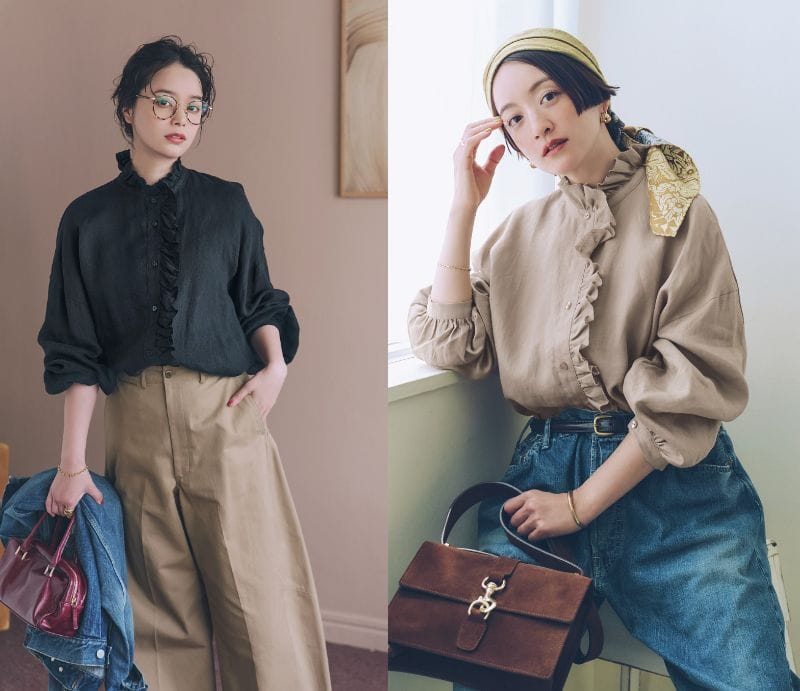 12closet×石上美津江さんコラボのリネンブラウスを高山都さんと岸本セシルさんが着こなす