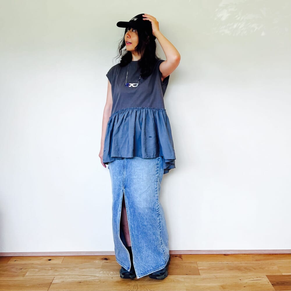 Whim Gazette デニムスリットスカート
12closet (トゥエルブクローゼット)【洗える】異素材切り替えフレンチTシャツ