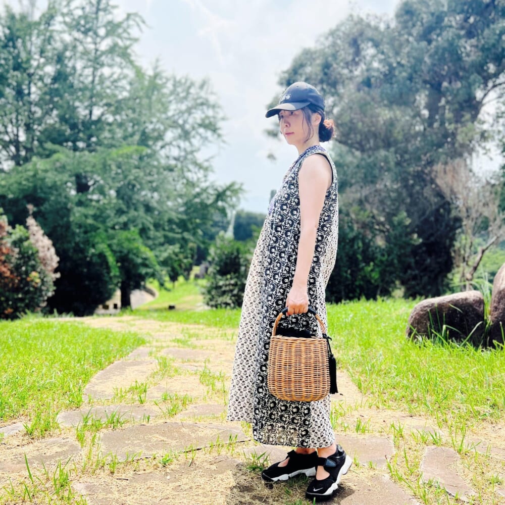【ne Quittez pas / ヌキテパ】COTTONJQD COMBI EMB DRESS The Bagmati (バグマティ)【LEEマルシェ20th別注】 LEE100人隊コラボ・ ２色内袋付きかごバッグ
