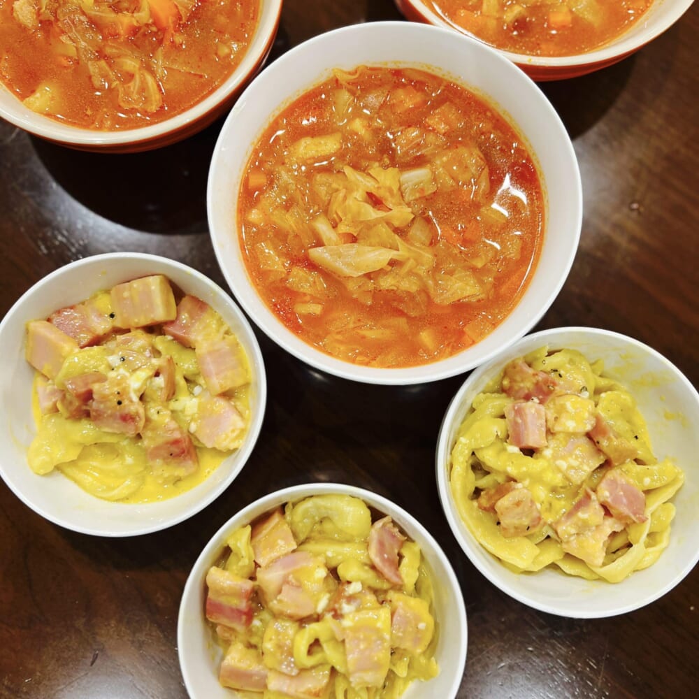 パスタ 麺 自作 自由研究 全卵 卵黄 たらこ カルボナーラ
