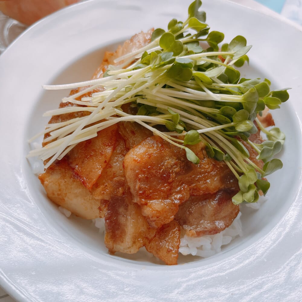 LEE8・9月号 カリカリ豚と貝割れ のっけ飯