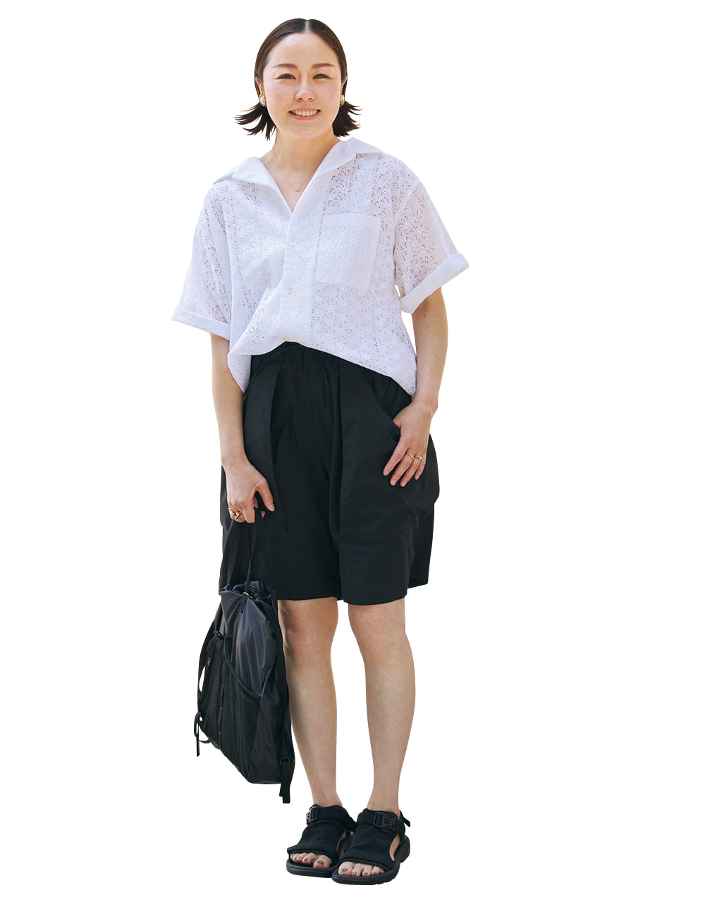【ハーフパンツコーデ】ディテールにこだわったオトナの洗練モノトーン LEE100人隊 No.036 ちゅーこさん