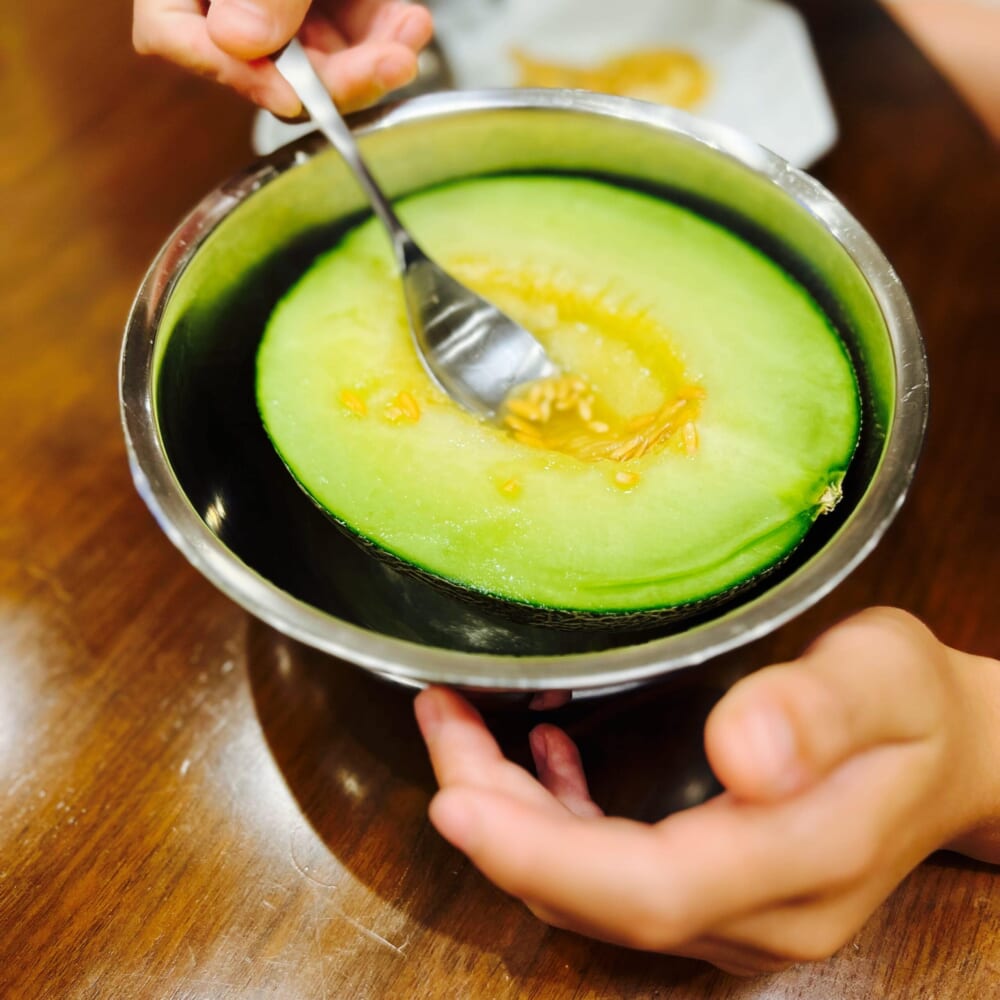 小6息子 夏休み 自学 メロンでシャーベット作り