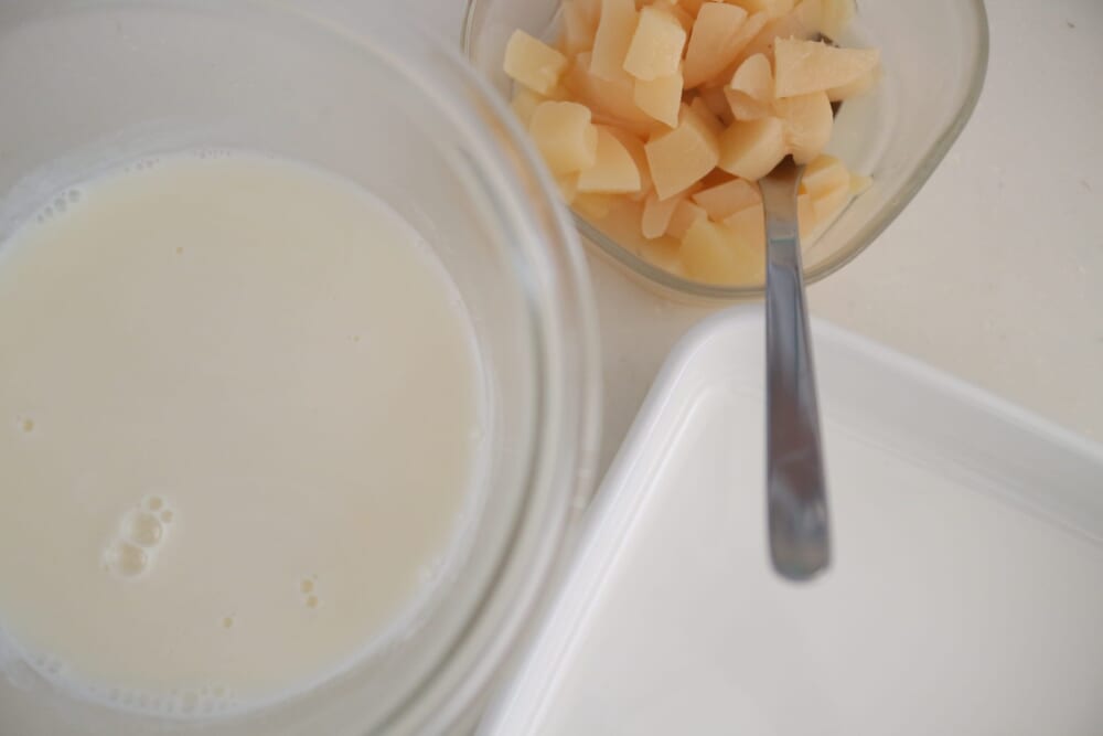 LEEレシピ 桃 もも缶ミルク寒天