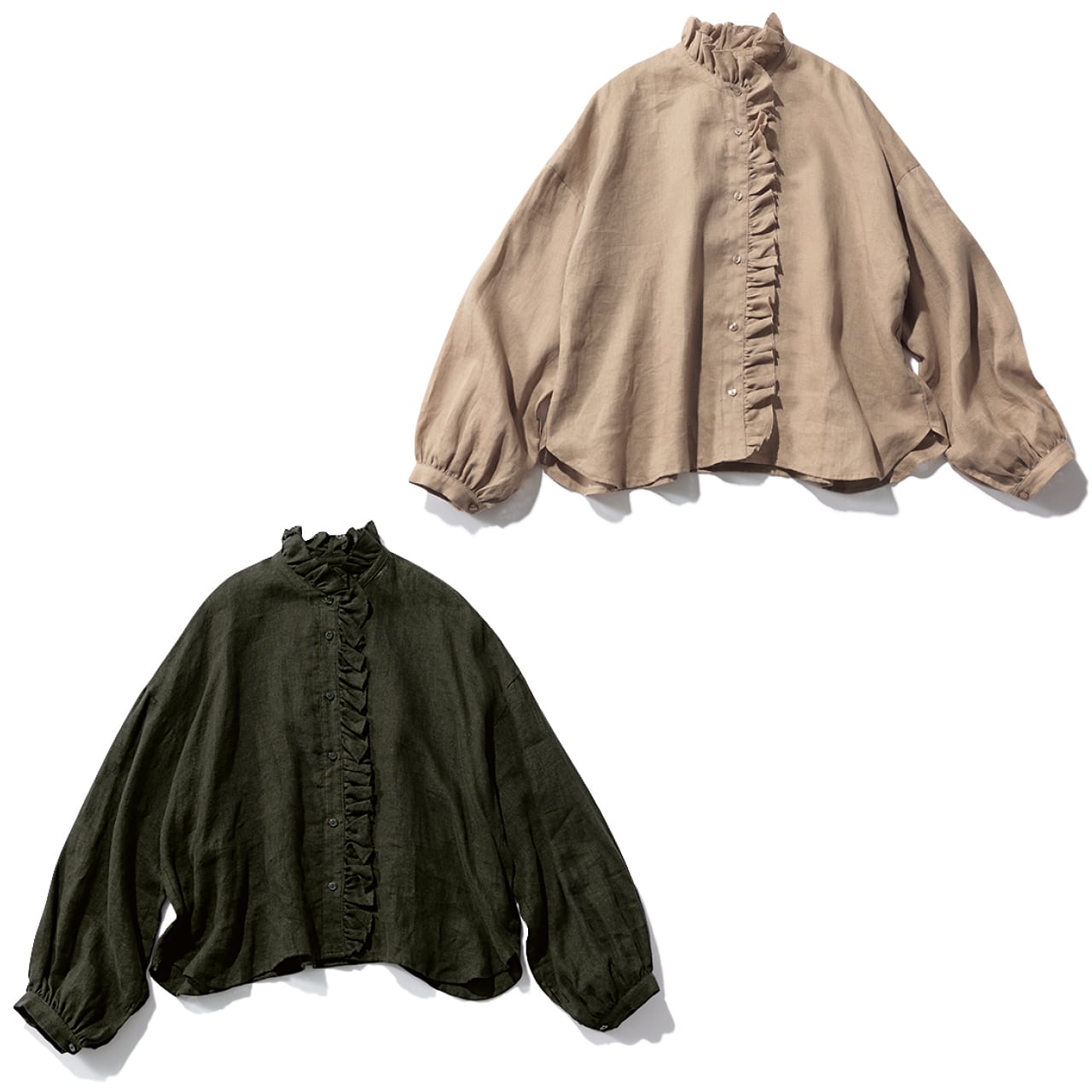12closet（トゥエルブクローゼット）【洗える】【石上美津江さんコラボ】リネンフリルブラウス