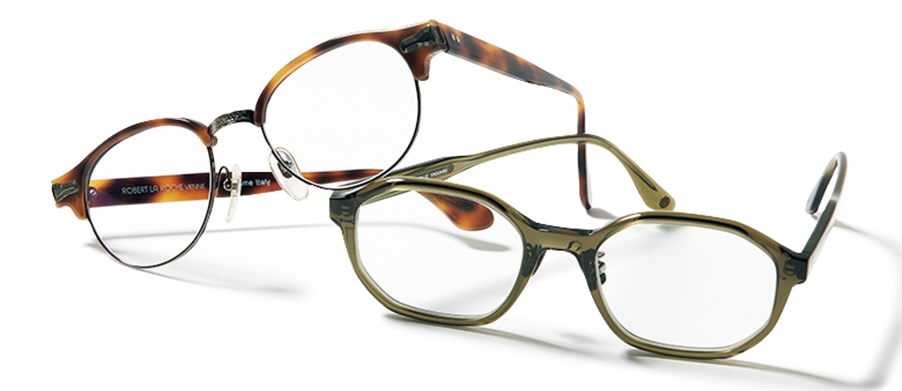 「PETER AND MAY(右)とROBERT LA ROCHE VINTAGE(左)のUVカットメガネ」