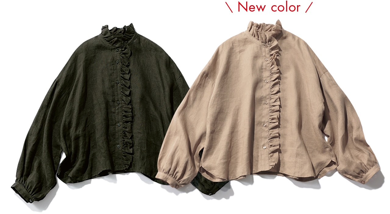 12closet(トゥエルブクローゼット)【洗える】【石上美津江さんコラボ】リネンフリルブラウス