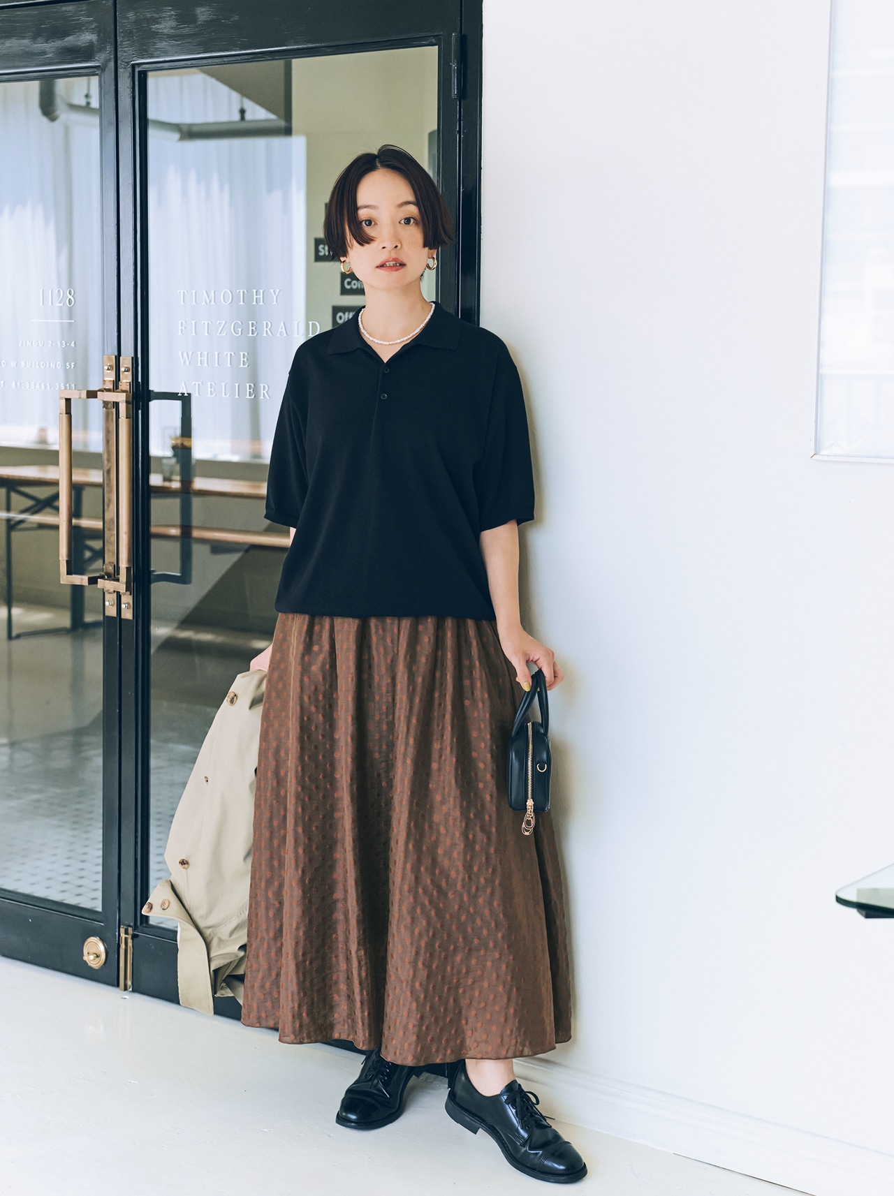 高山都さんの12closet（トゥエルブクローゼット）【洗える】ドットジャカードスカートのコーデ