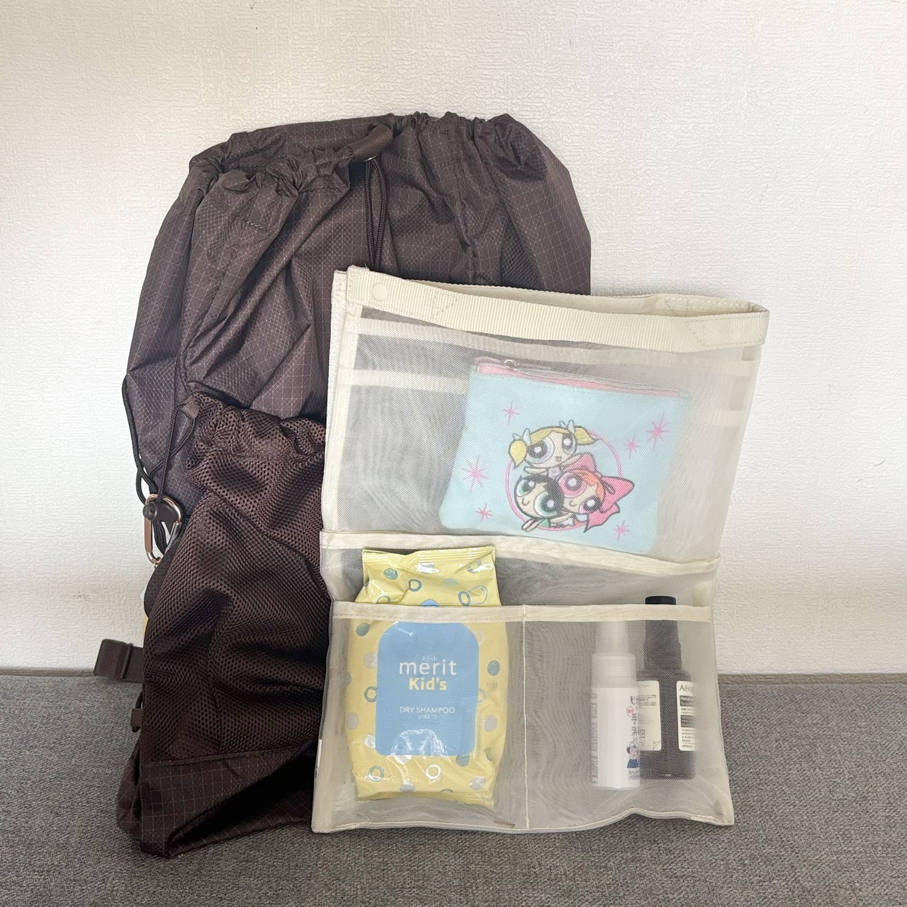 【無印良品】撥水リップストップリュックサック|ダークブラウンとナイロンメッシュバッグインバッグ