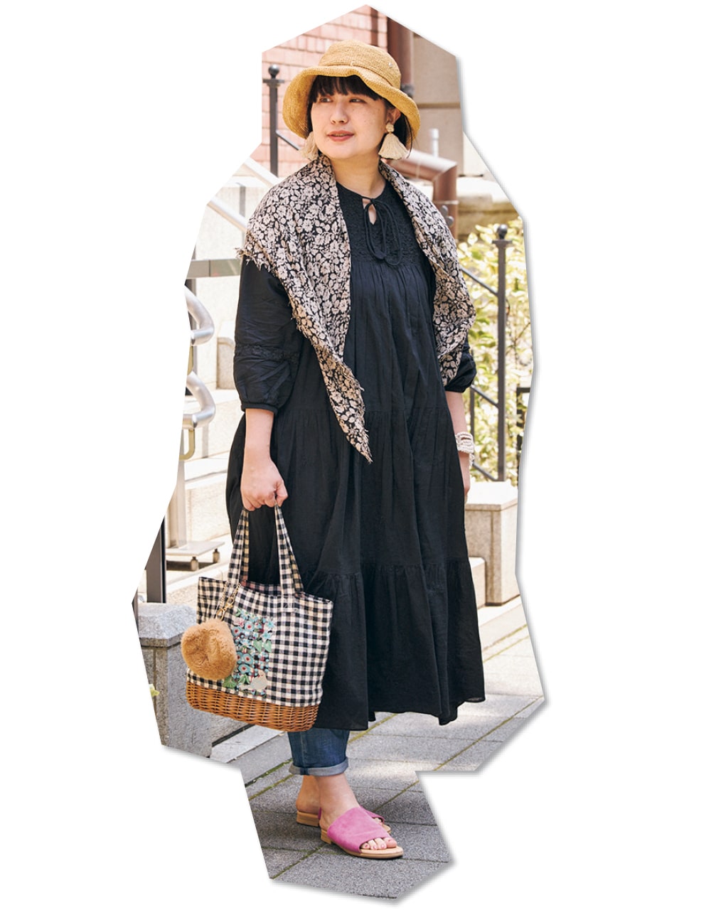 【かごバッグコーデ】刺しゅう入りギンガムでとっておきのほっこりコーデが完成 LEE100人隊 TB はなさん