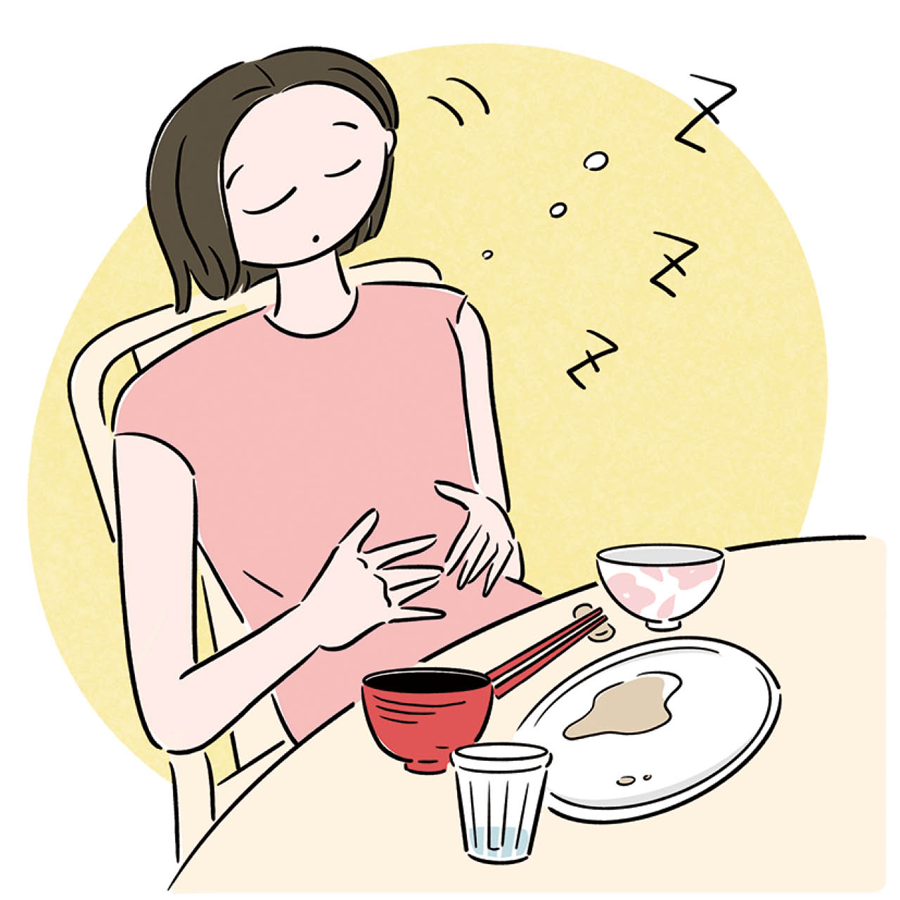 食事の後に強い眠気を感じるイラスト