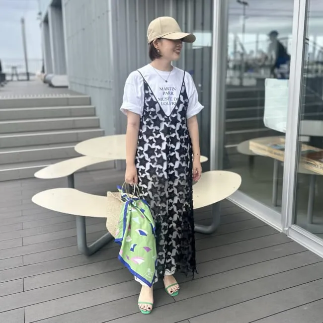 そのぴさん 星柄の「レースキャミワンピース」コーデ