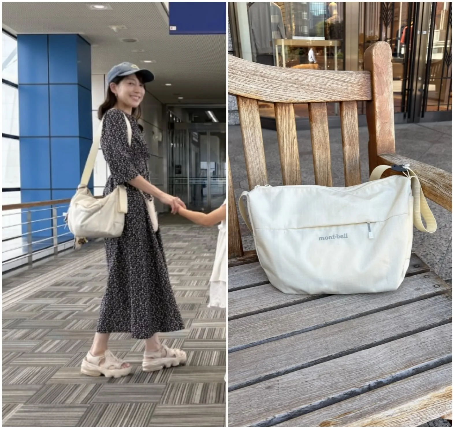 モンベル「ベルニナショルダー M」（アイボリー）使用イメージと置き画
