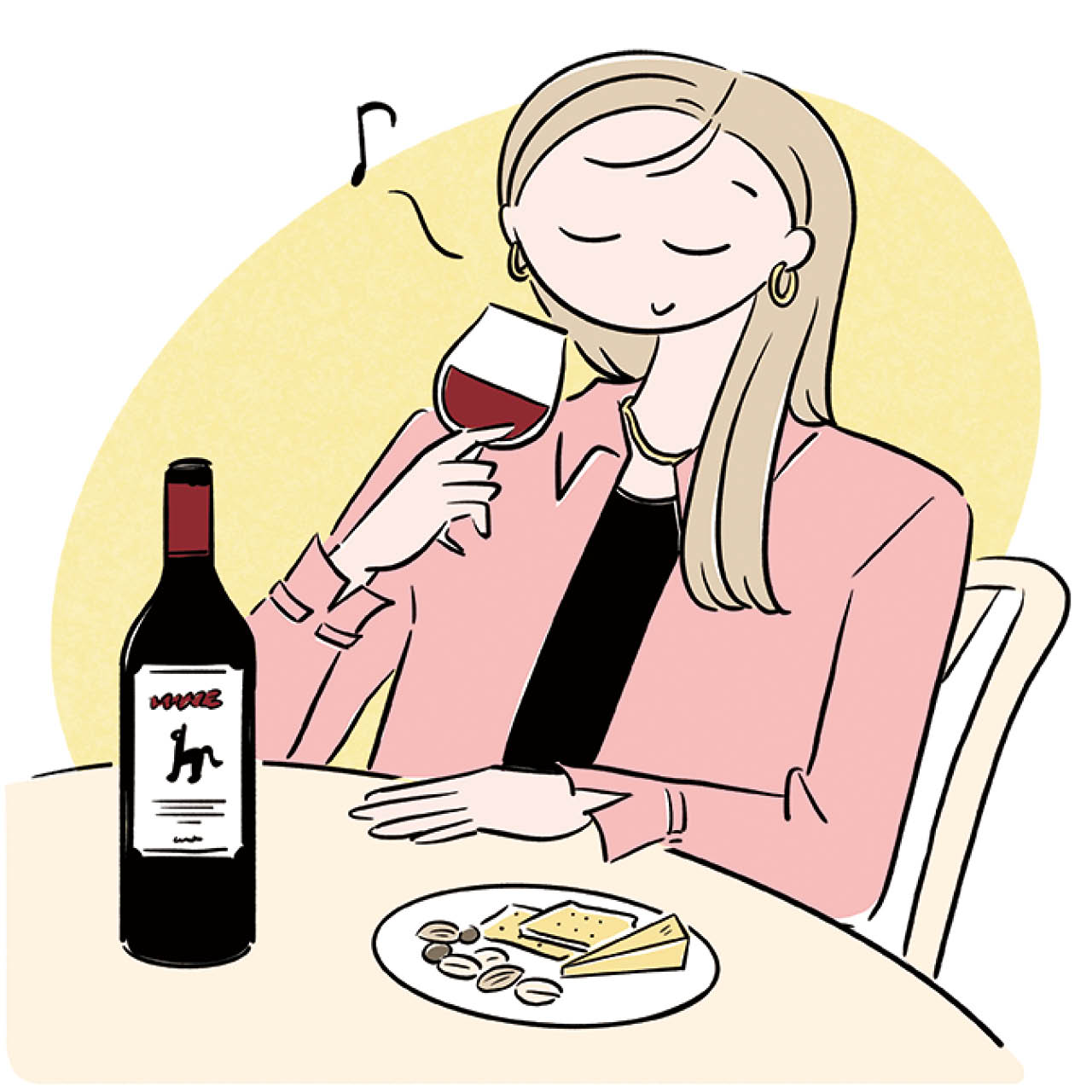 晩酌するなら、ワインとチーズイラスト
