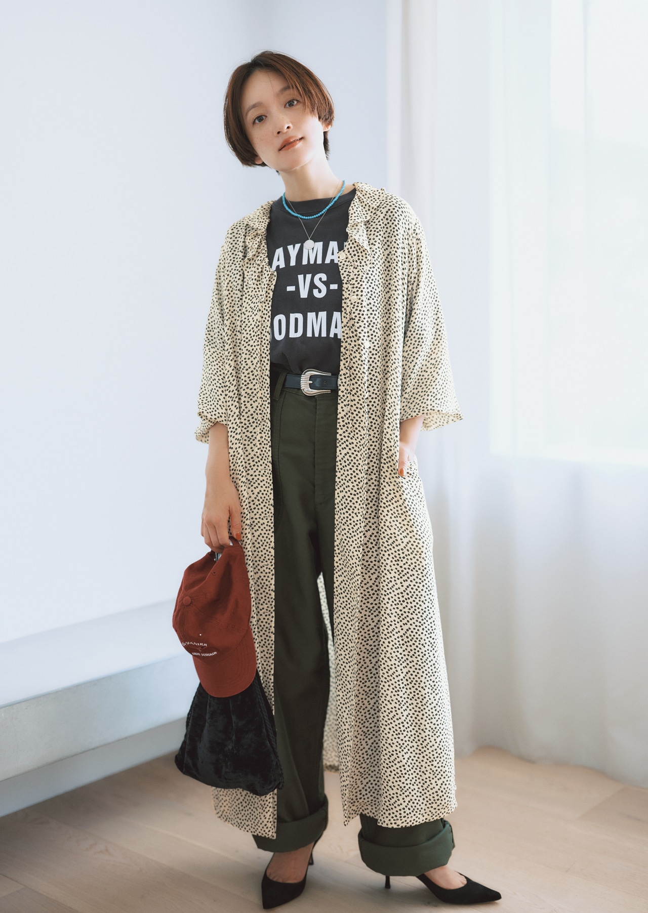 高山都さんの20th Anniv. LEE限定 12closet（トゥエルブクローゼット）【洗える】【高山都さんコラボ】プリントワンピース アイボリー（レギュラー丈）のコーデ