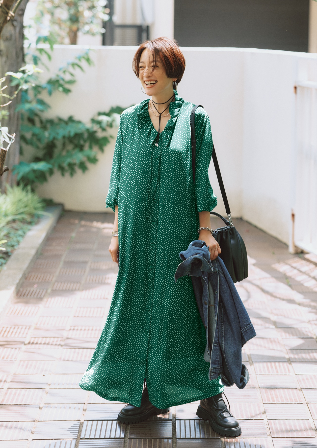 高山都さんの20th Anniv. LEE限定 12closet（トゥエルブクローゼット）【洗える】【高山都さんコラボ】プリントワンピース グリーン（ロング丈）のコーデ