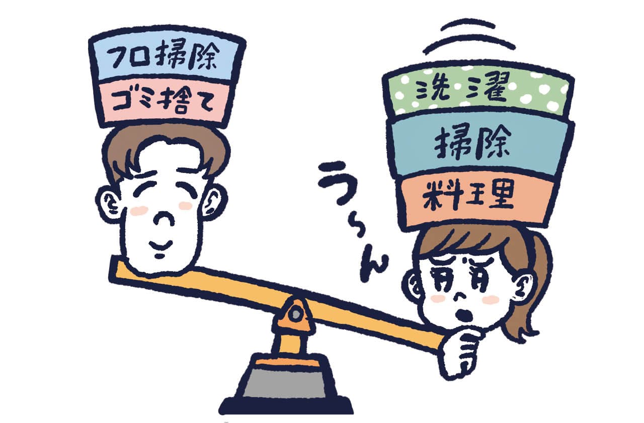 家事の比率が平等にならないのはなぜ？イラスト