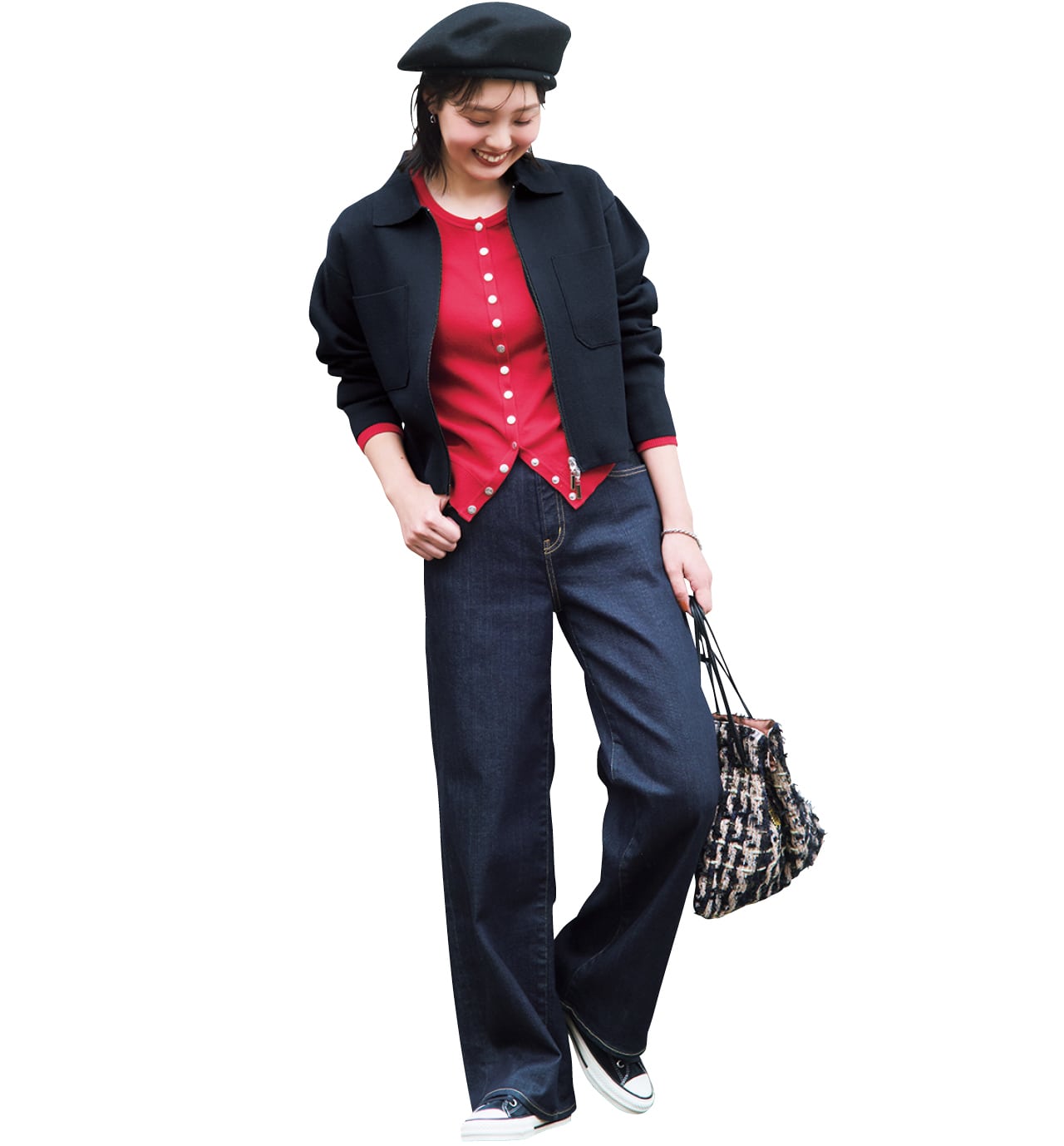 高橋夏果さんの20th Anniv. LEE限定 12closet(トゥエルブクローゼット)【洗える】【高橋夏果さんコラボ】ALL DAYS ダブルジップニットジャケットのコーデ