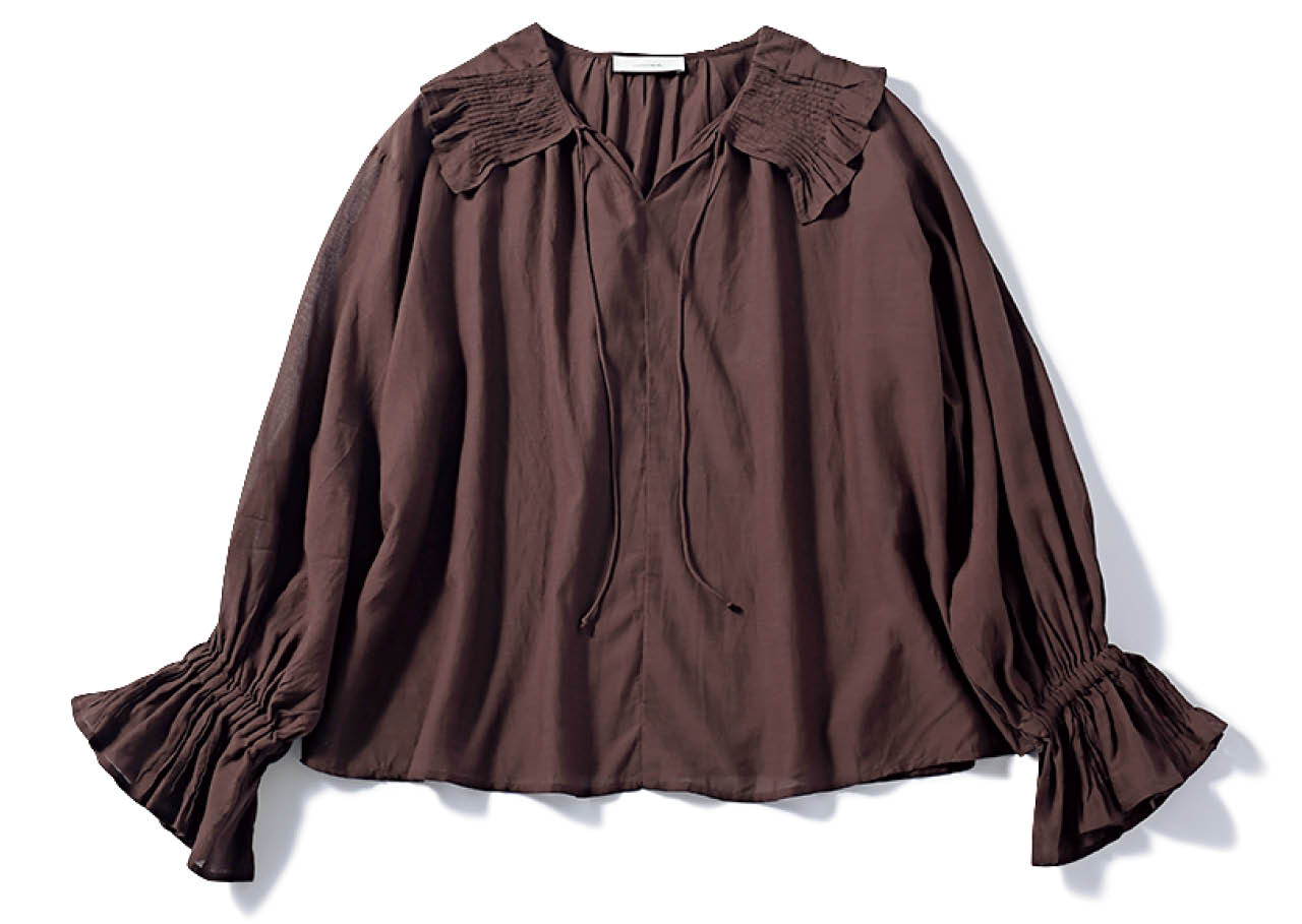 20th Anniv. LEE限定 normment（ノーメント）【洗える】【LEEマルシェ20th別注】COTTON RAYON PINTUCK COLLAR BLOUSE