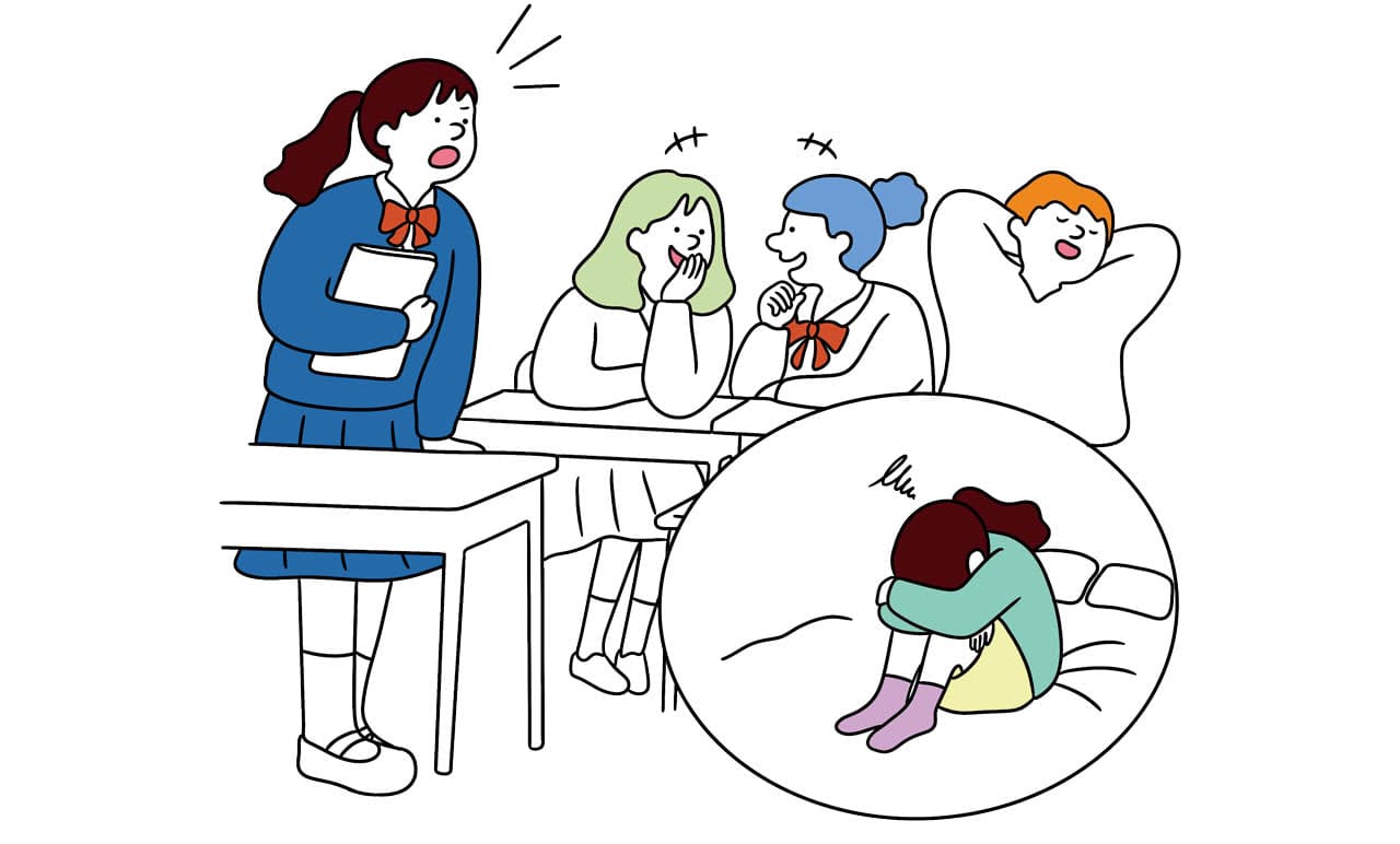 学級委員になり騒がしい友達を注意したら、無視され落ち込む イラスト