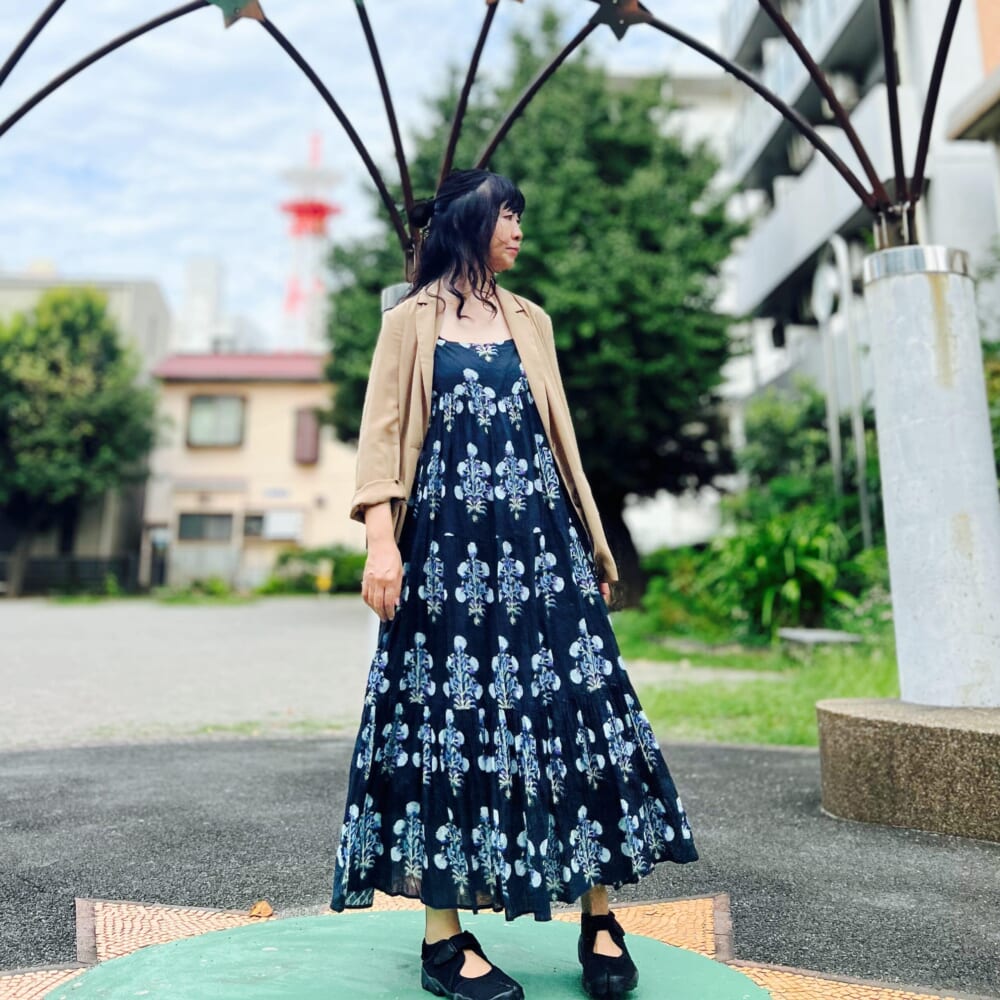 IEDIT 接触冷感でサラリと着られる 軽やかジャケット cotton jqd marigold print cami dress NE QUITTEZ PAS!