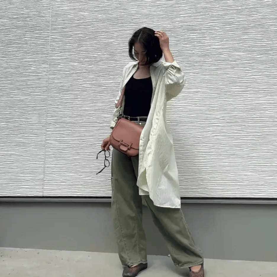 しまむら　ロングシャツワンピース　あずずさんの秋コーデ2