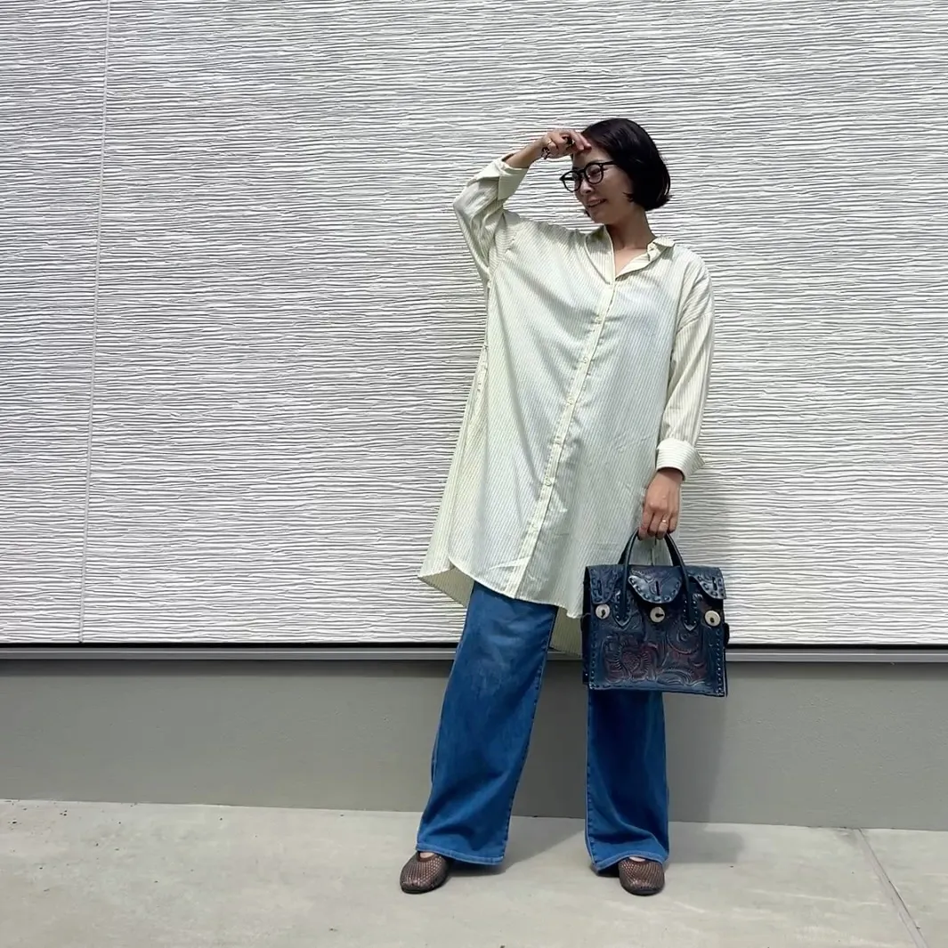 しまむら　ロングシャツワンピース　あずずさんの秋コーデ1