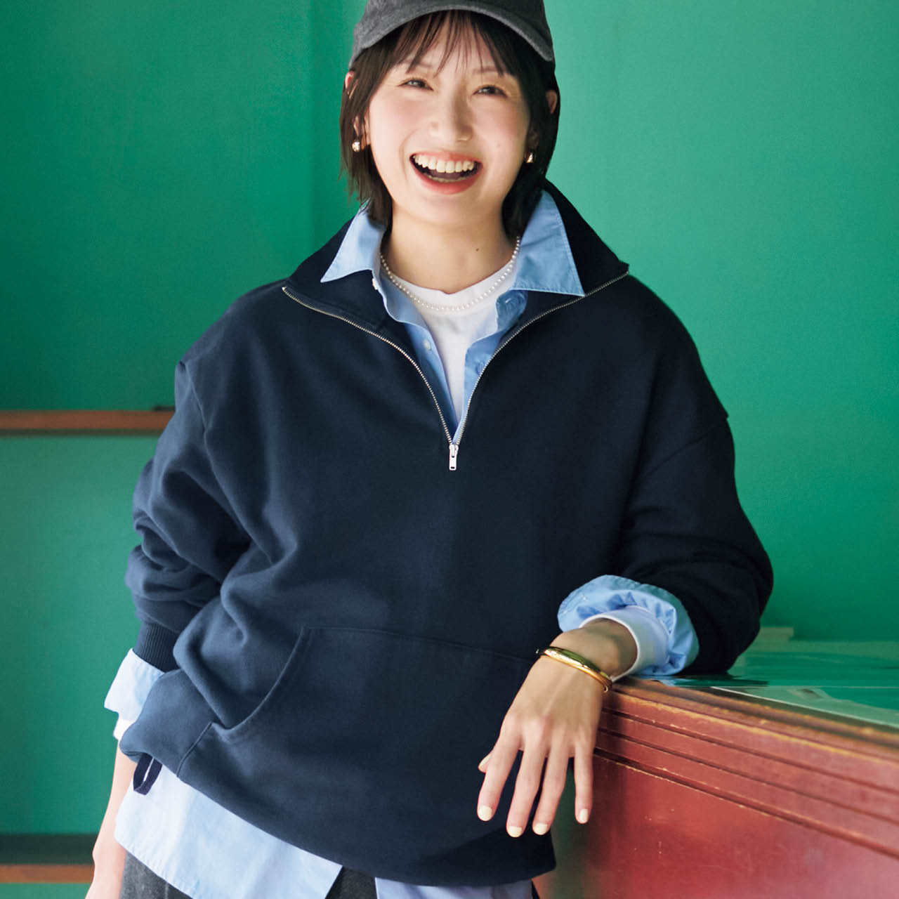 20th Anniv. LEE限定 THE SHINZONE（ザ シンゾーン）【洗える】【長谷川あかりさん別注】HALF ZIP SWEAT SHIRT